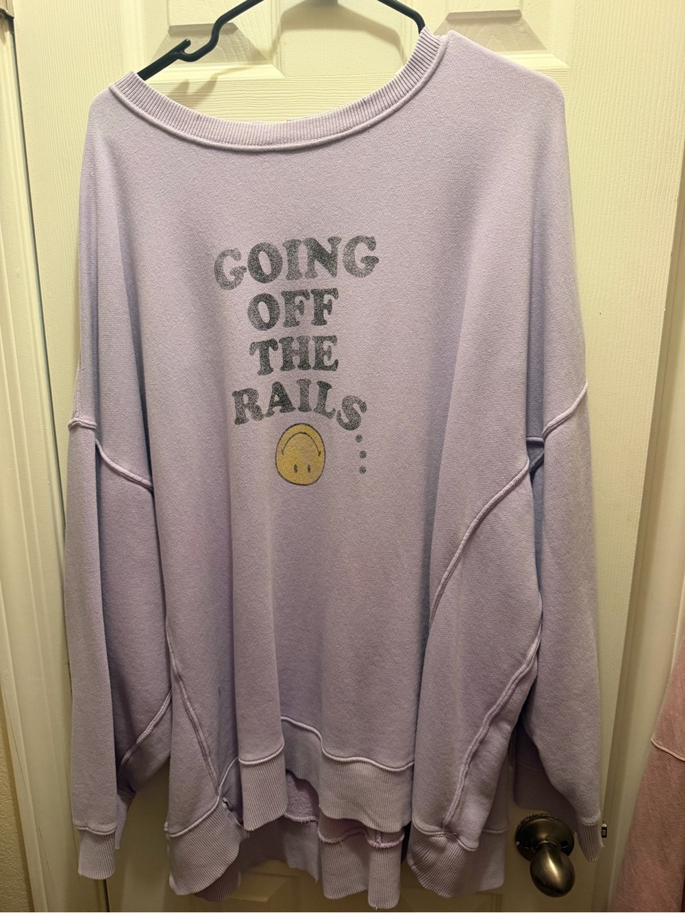aerie Lavender Graphic Crewneck Sweater - "Going Off The Rails"